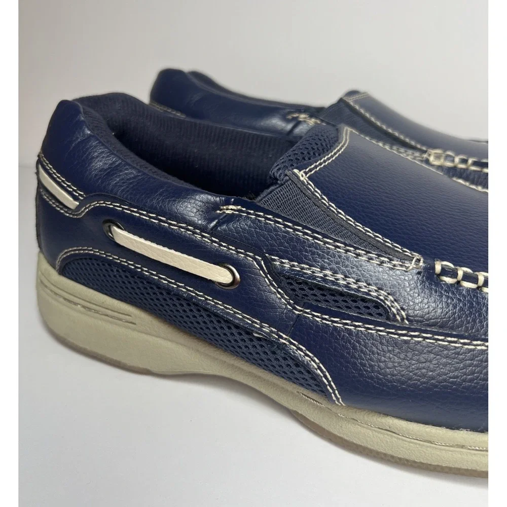 Dr Scholls Navy Blue Leather Slip On Loafers Mens 9 3E Wide Boat Shoes 42J-03
